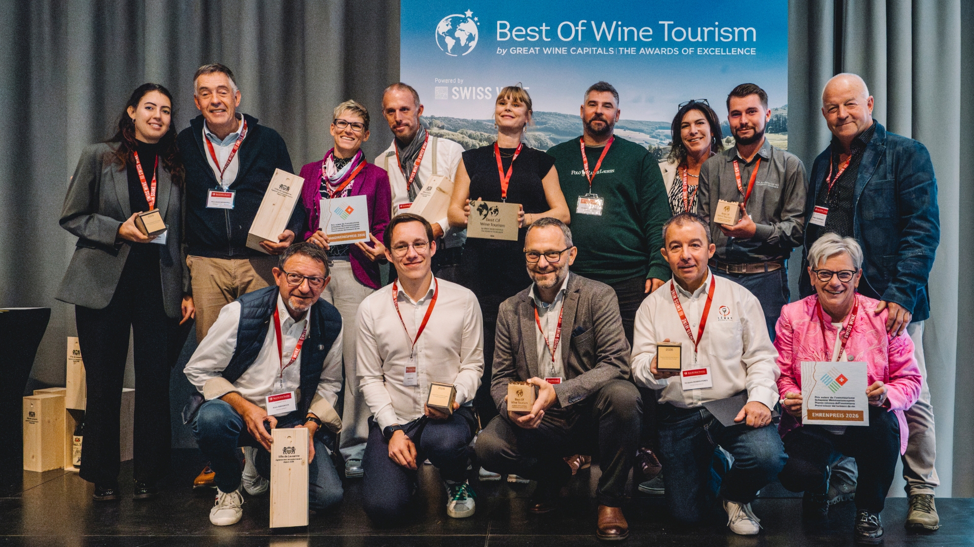 Les visages radieux des gagnants du Best of Wine Tourism 2026 (photo Alex Annon)